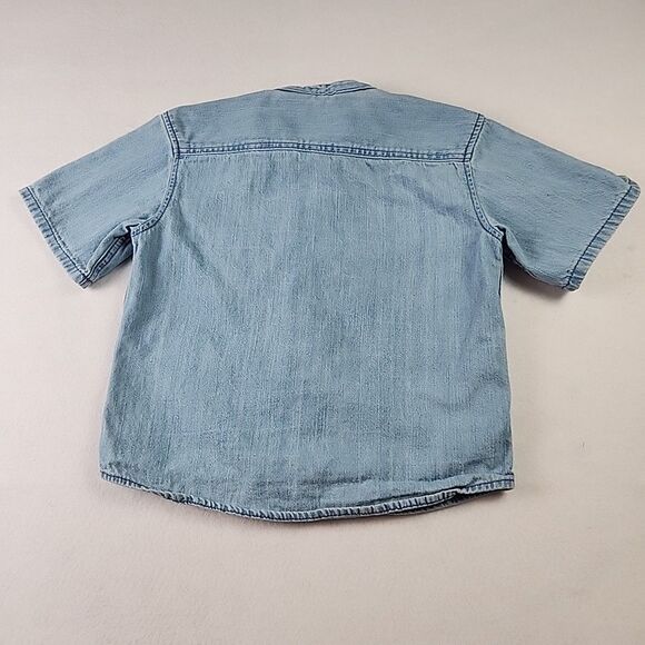 H&M Toddler Boys Denim Short Sleeve Button Down Shirt 2T Band Collar - Picture 7 of 10